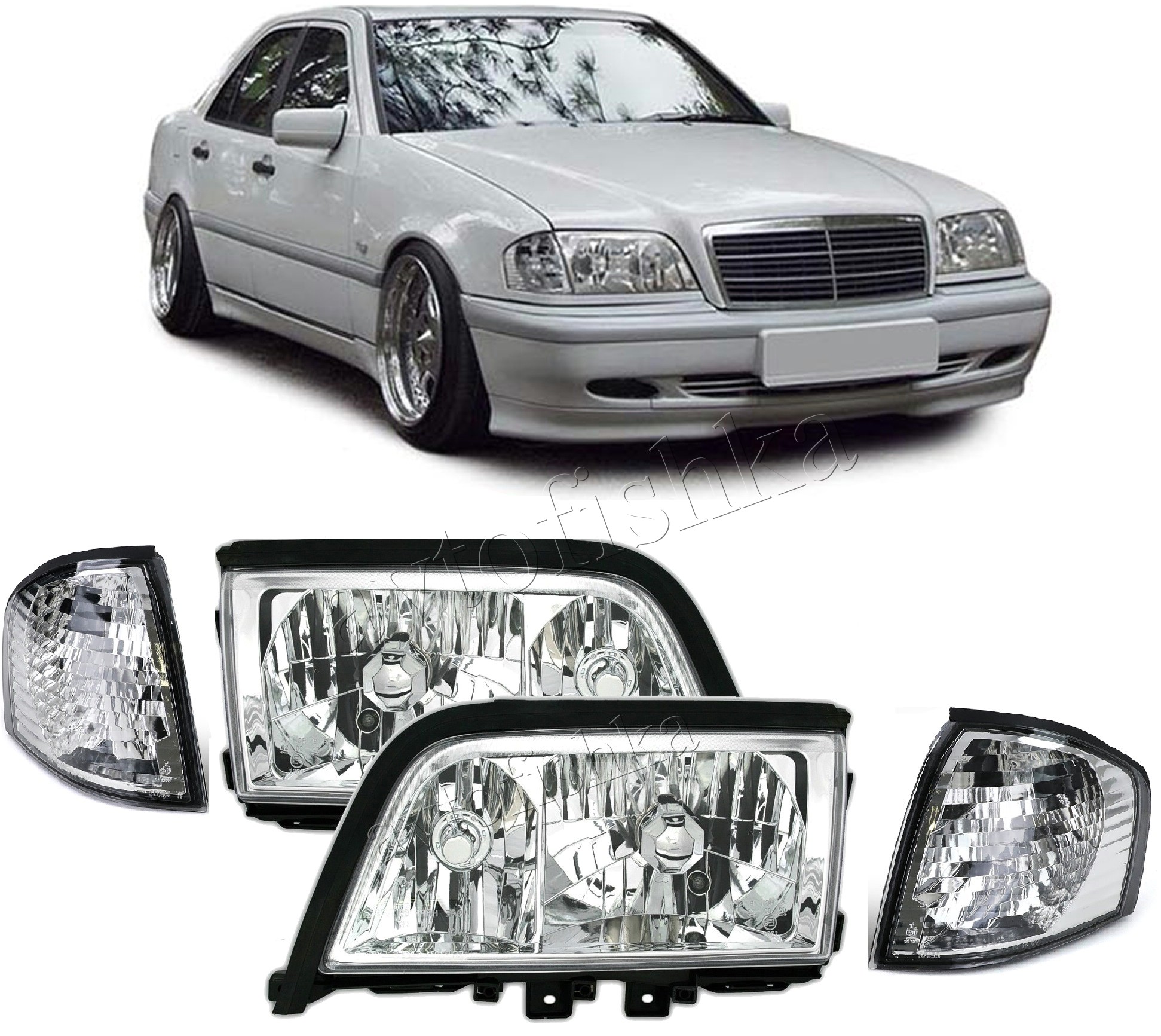 Mercedes C W202 (94-00) фары передние хромированные, комплект 2 шт. купить  в Душанбе - Автофишка